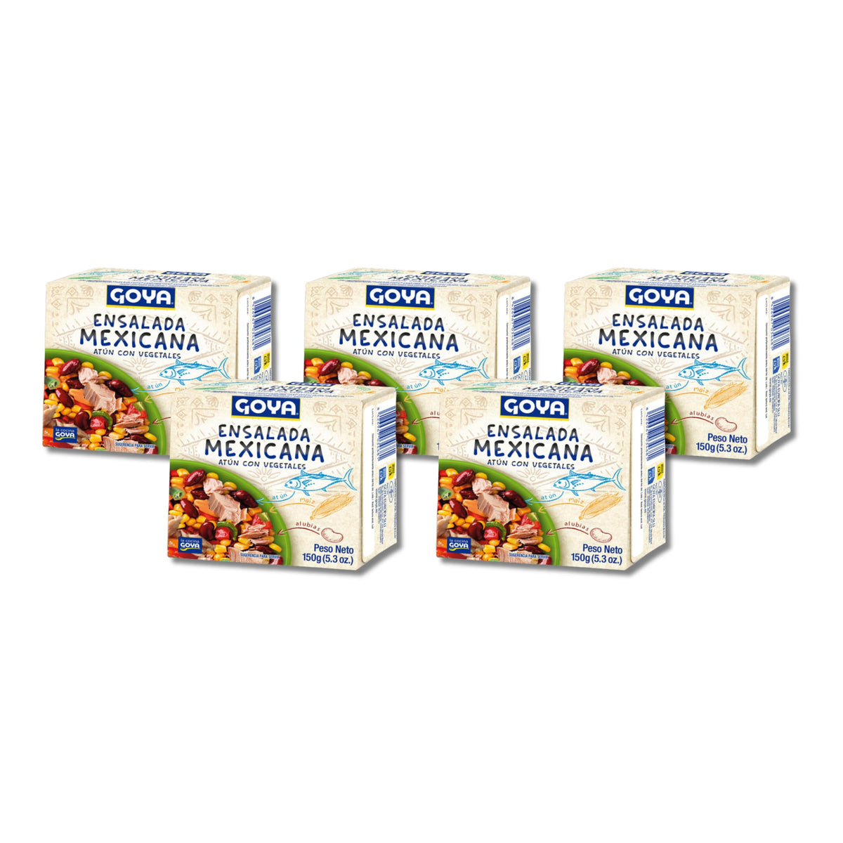 Ensalada Mexicana de Atún con Maíz y Alubias - Pack de 5 Latas de 150g (Total 150) - Receta Tradicional Lista para Consumir - Ideal para Almuerzos Rápidos y Picnic - NEXU