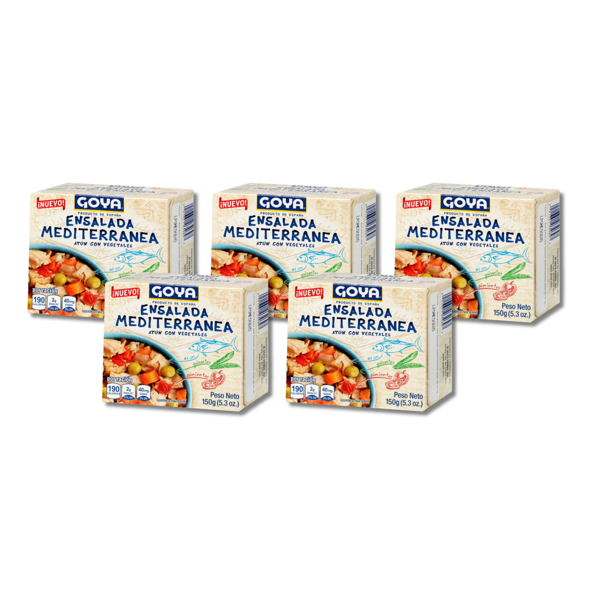 Ensalada Mediterránea de Atún con Vegetales - Pack de 5 Unidades (5 x 150g) - Comida Preparada Saludable Rica en Proteínas y Fibra - Total 750g - NEXU
