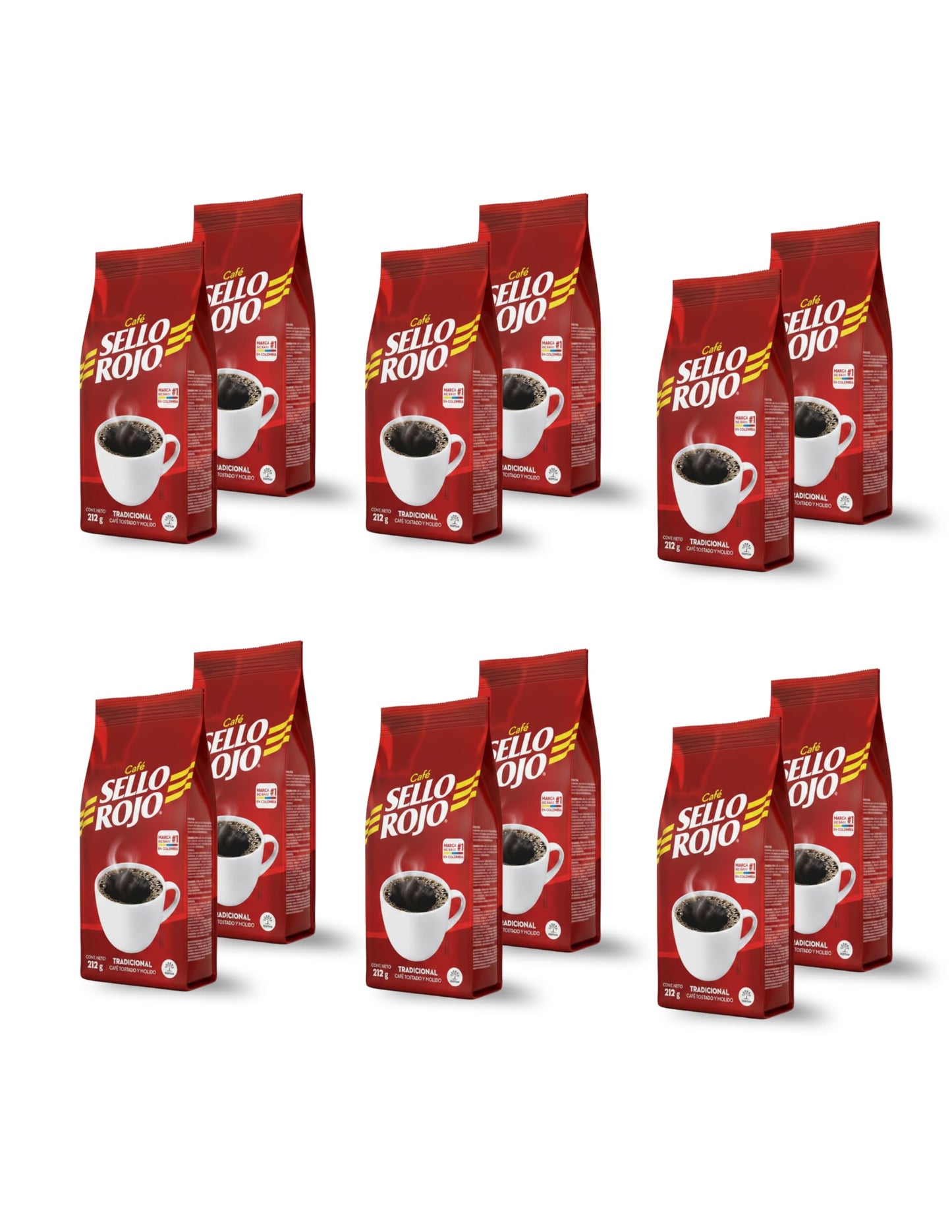 Pack de 12 Unidades de 212g (Total 2.54 kg) - Café Colombiano Tostado y Molido - Café Sello Rojo Tradicional - Sabor Auténtico y Aroma Intenso - NEXU