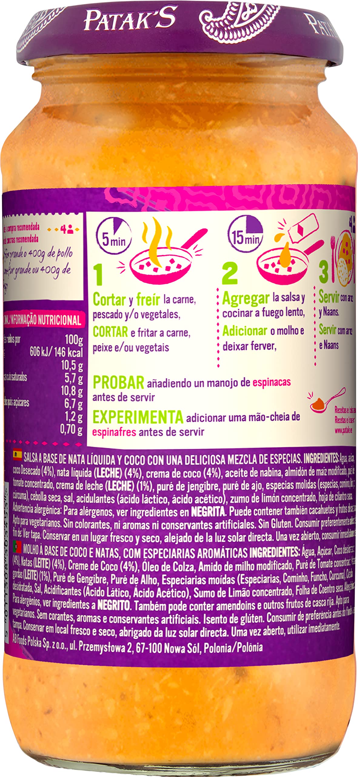 Patak's Salsa India Korma Sin Gluten, 450g