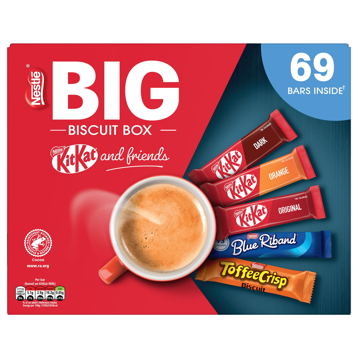 Nestlé Nestlé - Caja grande de galletas Kitkat y sus amigos | 69 x barras de galletas de chocolate - KitKat, Blue Riband, Toffee Crisp | Caja Chocolate Granel 1.357kg