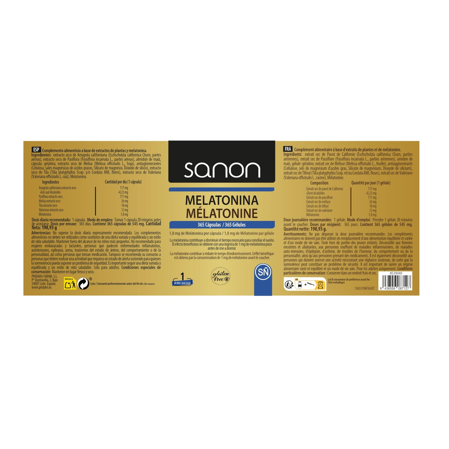 NOVA ENGEL Sanon Melatonina Restard De 545 Mg 365 Cápsulas