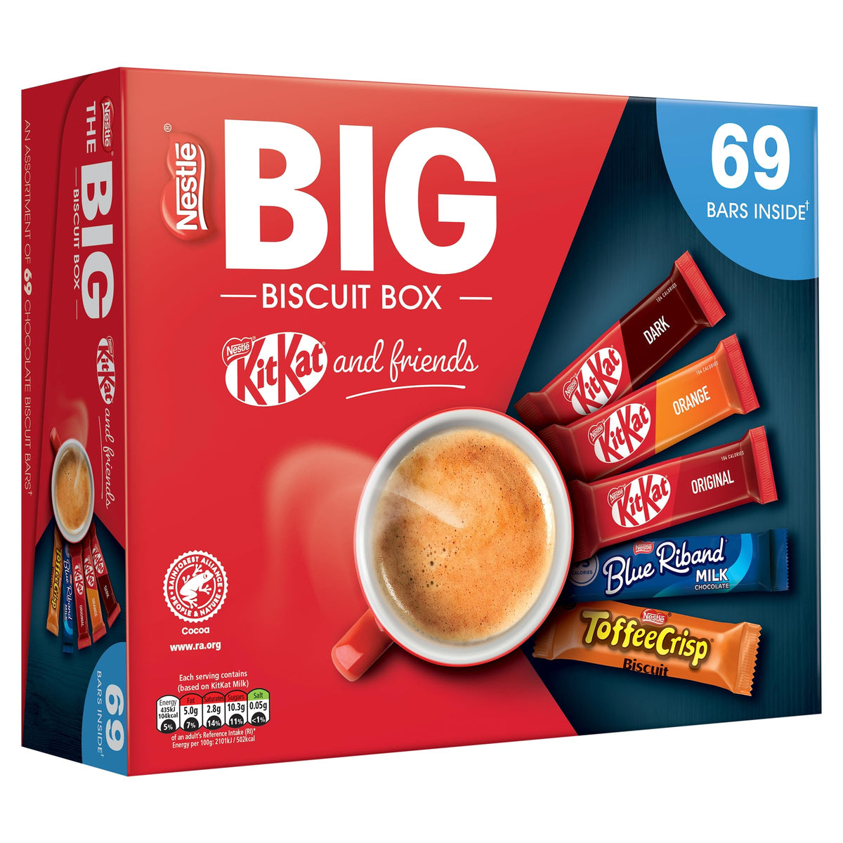 Nestlé Nestlé - Caja grande de galletas Kitkat y sus amigos | 69 x barras de galletas de chocolate - KitKat, Blue Riband, Toffee Crisp | Caja Chocolate Granel 1.357kg
