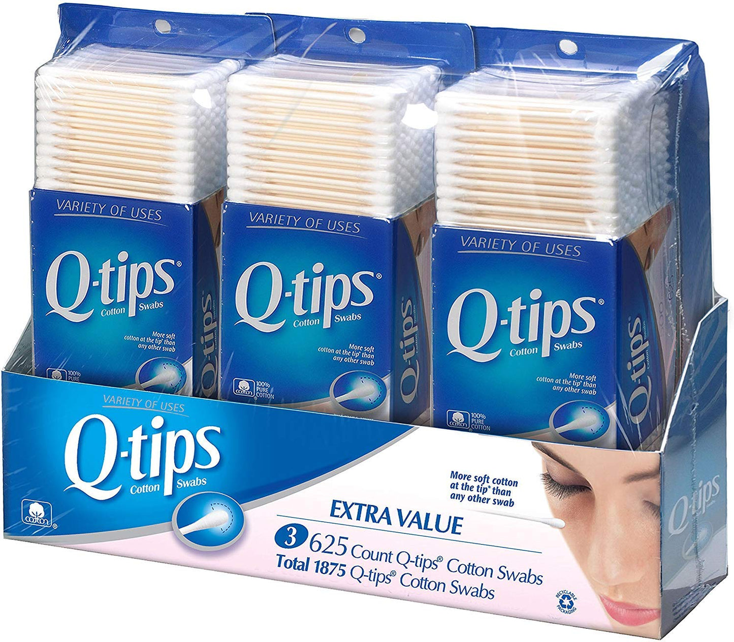 Q-tips Cotton Swabs, Club Pack 625 CADA PAQUETE, PaQUETE DE 3 by Q-Tips