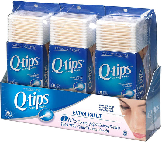 Q-tips Cotton Swabs, Club Pack 625 CADA PAQUETE, PaQUETE DE 3 by Q-Tips