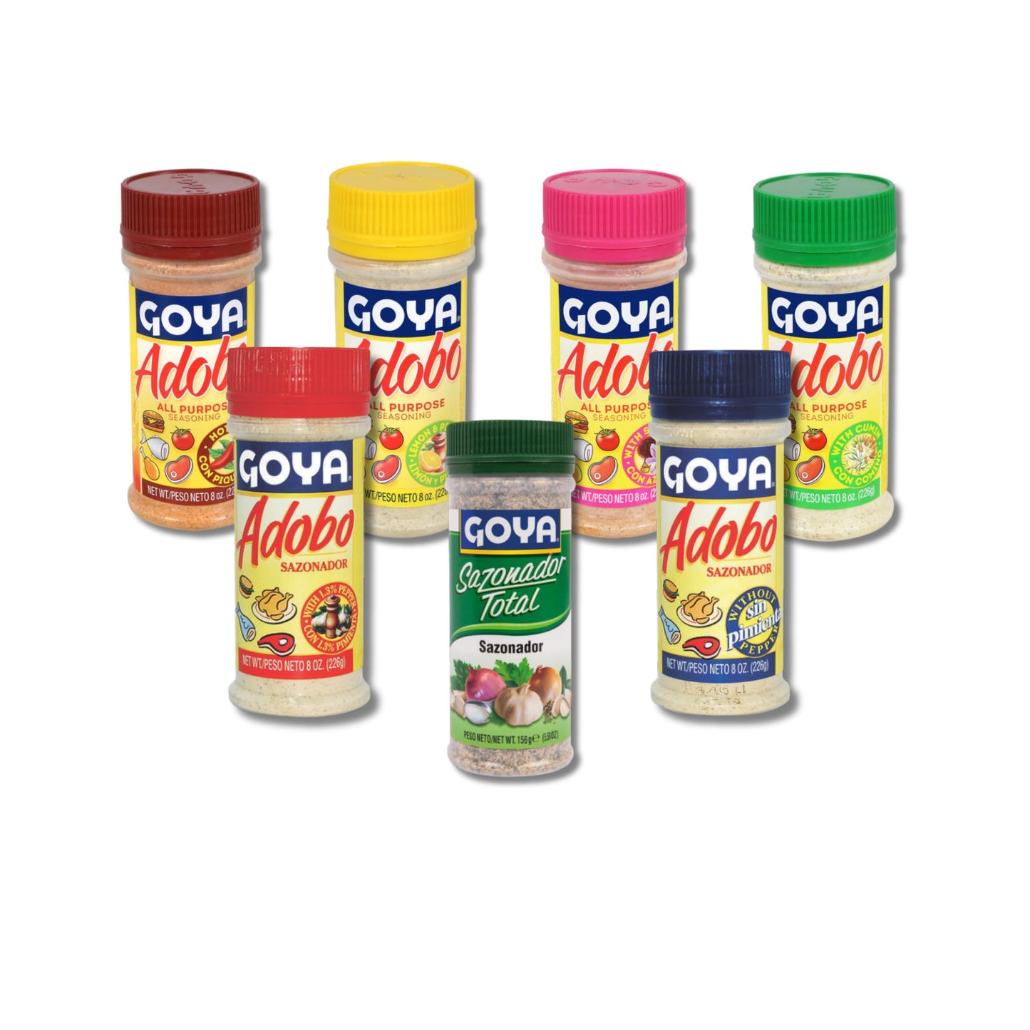 Colección de Sazonadores - Adobo y Sazonador Total - Pack de 7 Variedades (Pimienta, Comino, Azafrán, Limón, Picante y Más) - Kit de Especias 6 x 226g y 1 x 156g - NEXU