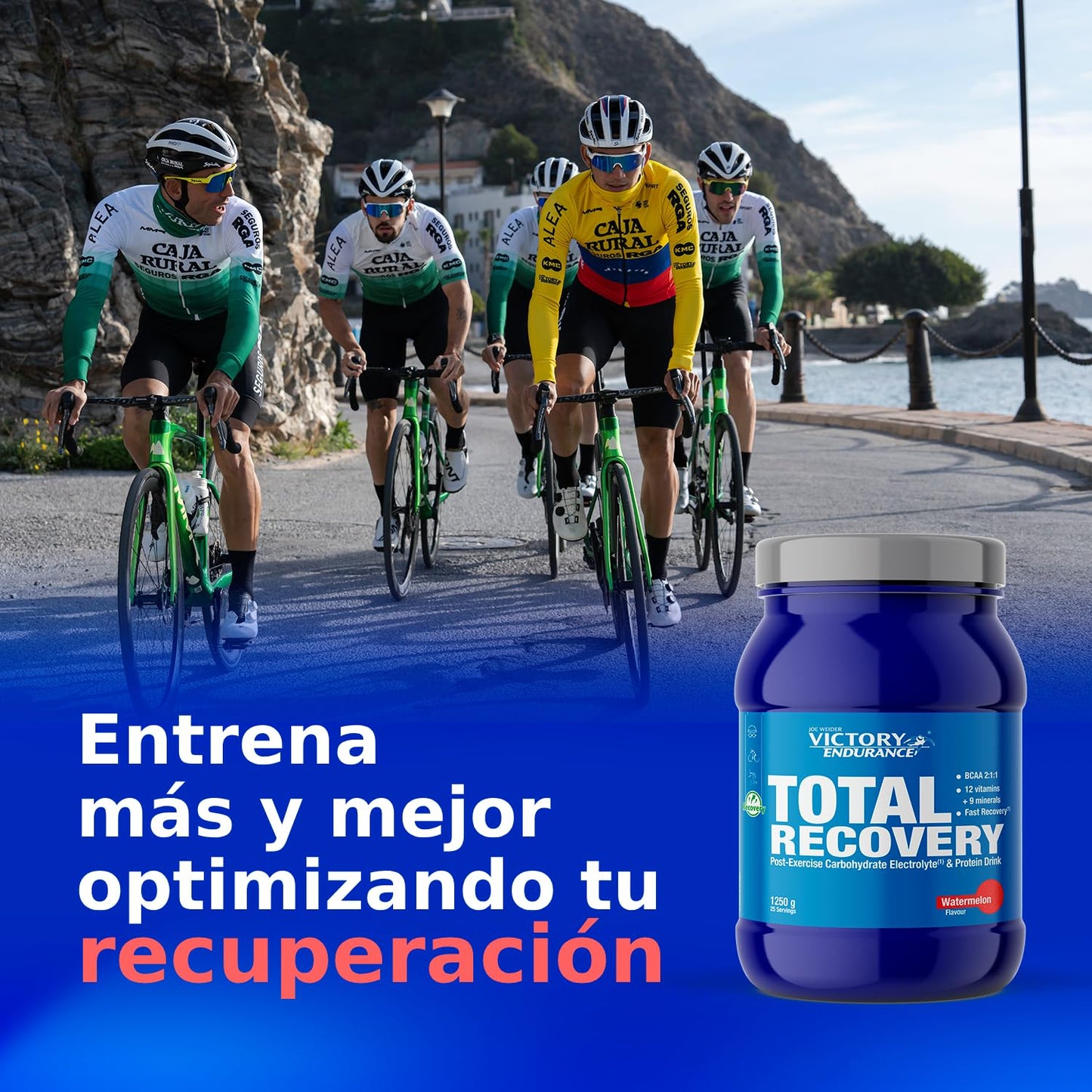 Victory Endurance Total Recovery (1250g) Sabor Sandía, Preparado Bebida Post-Entreno de Carbohidratos Electrolitos y Proteínas, Con BCAA 2:1:1, 12 Vitaminas y 9 Minerales, Recuperación Rápida