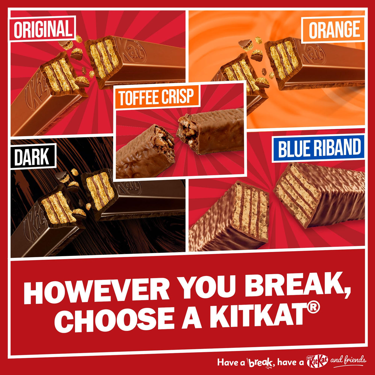 Nestlé Nestlé - Caja grande de galletas Kitkat y sus amigos | 69 x barras de galletas de chocolate - KitKat, Blue Riband, Toffee Crisp | Caja Chocolate Granel 1.357kg