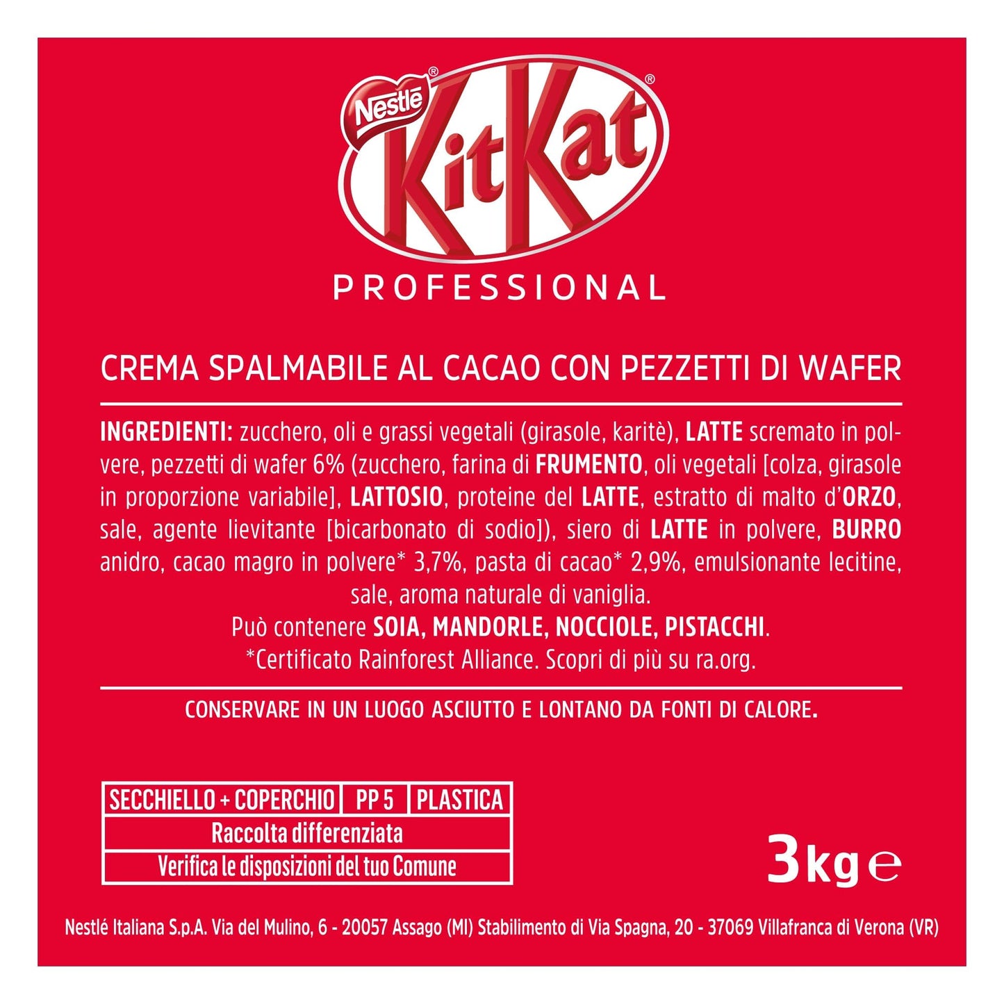 KITKAT Chocolate Untable con Trocitos de Galleta, cubo 3kg