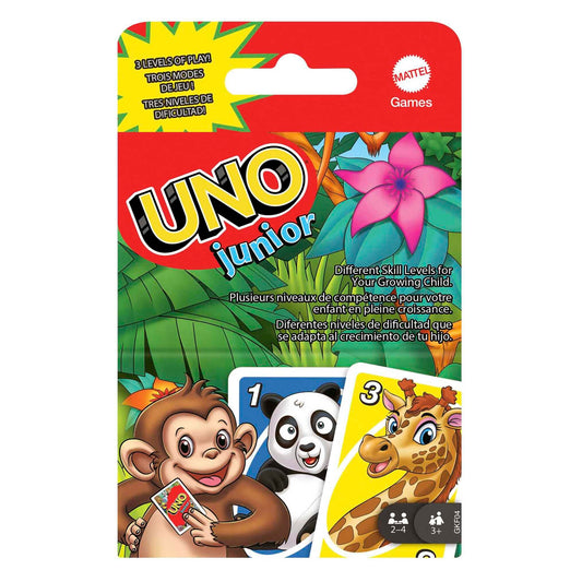 Mattel Games, Juego de Cartas UNO Junior, Juego de Mesa para niños con Dibujos de Animales (Mattel GKF04)