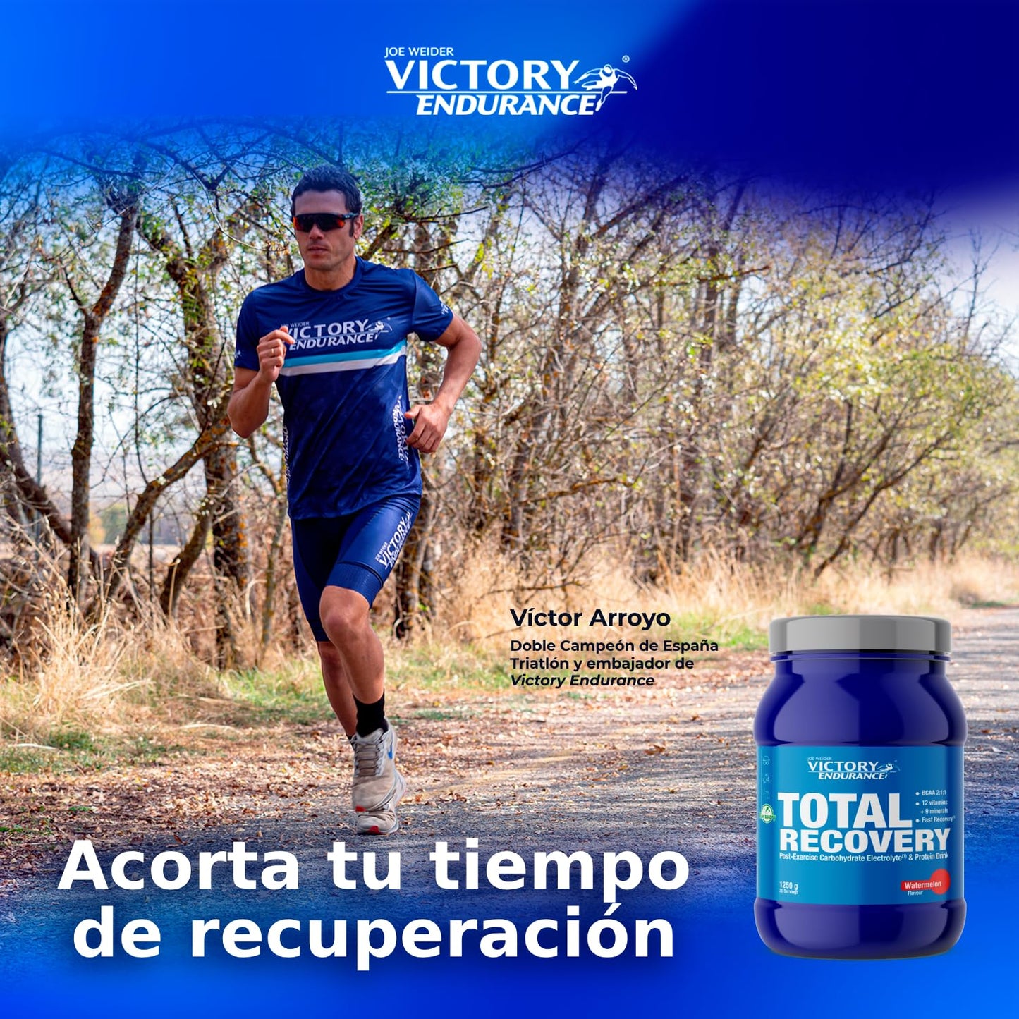 Victory Endurance Total Recovery (1250g) Sabor Sandía, Preparado Bebida Post-Entreno de Carbohidratos Electrolitos y Proteínas, Con BCAA 2:1:1, 12 Vitaminas y 9 Minerales, Recuperación Rápida
