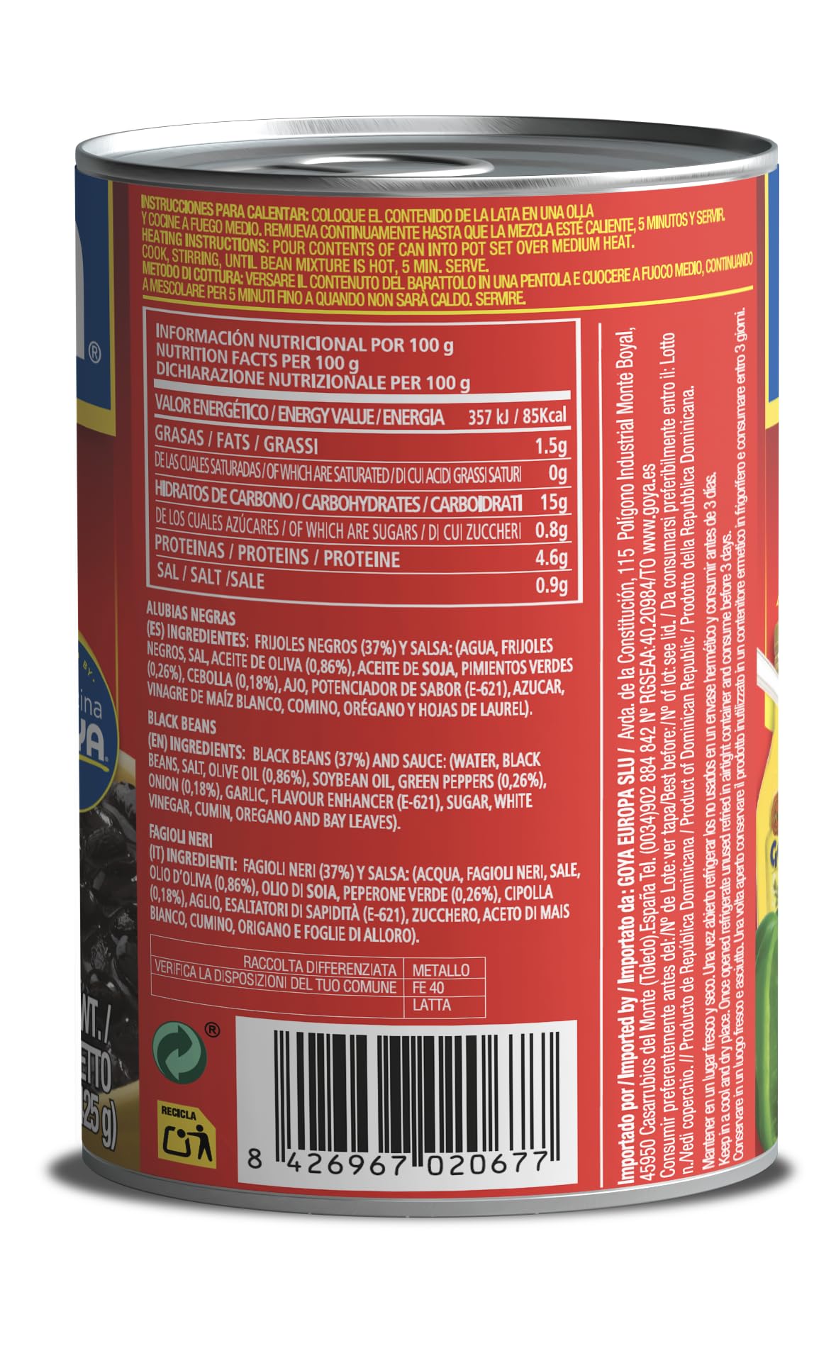 Goya Frijoles Negros Guisados 425 gr, Preparados con Aceite de Oliva, Cebolla y Pimientos, Listos para Comer, Sabor Auténtico Latino