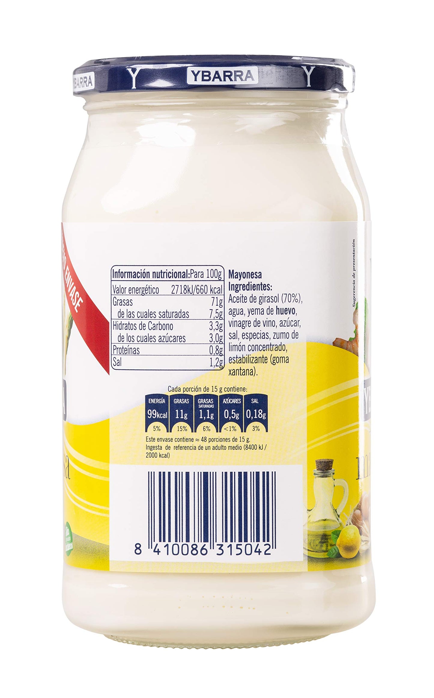 Ybarra Mayonesa Casera Sin Conservantes ni Colorantes, 750ml, frasco de cristal