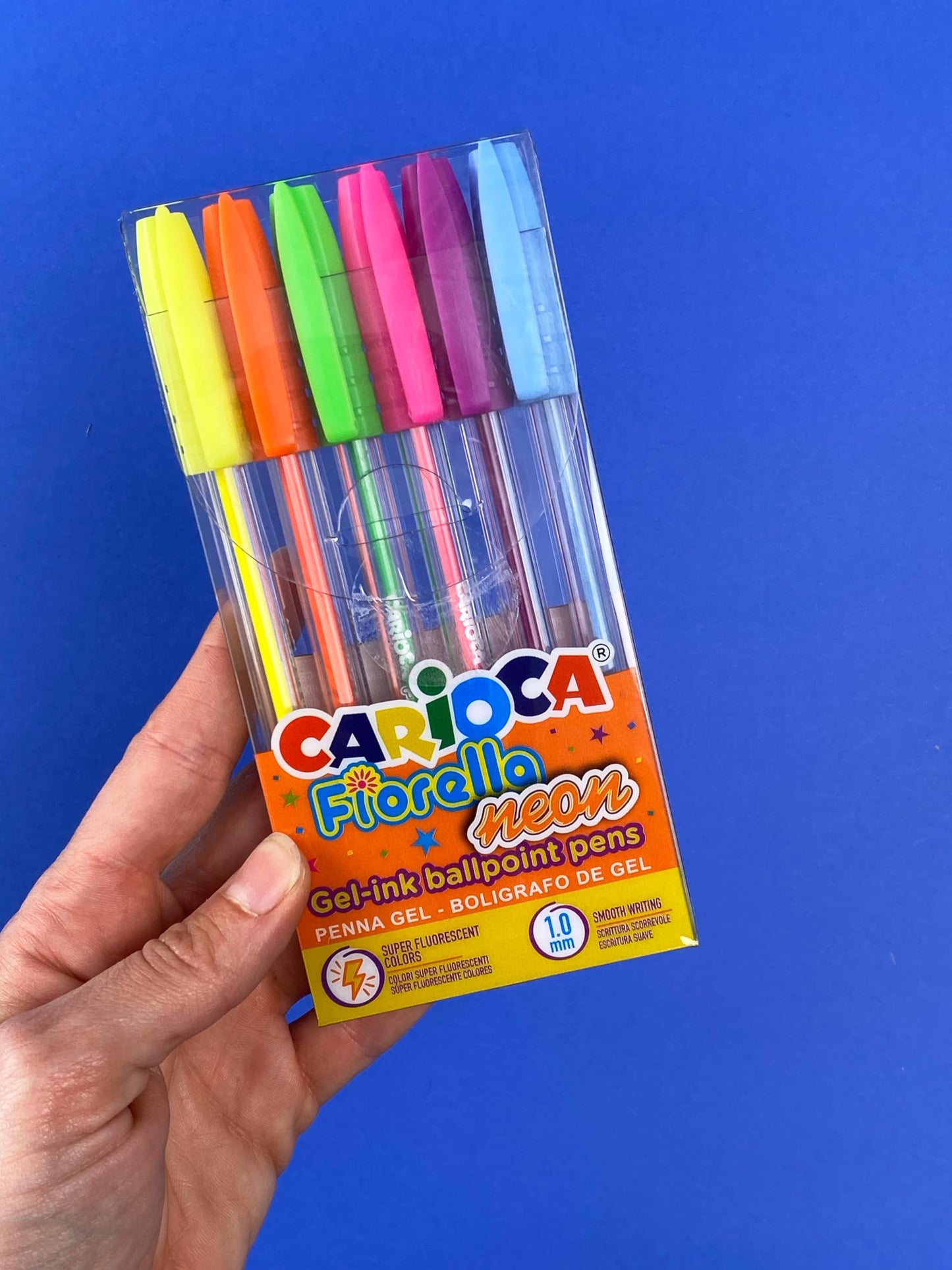 CARIOCA Bolígrafos del Gel Neón | Caja de 6 Bolígrafos de Gel Fiorella colores Neón | Para el Colegio, Universidad y Oficina | Punta de Ø 0,1 mm | 6 piezas