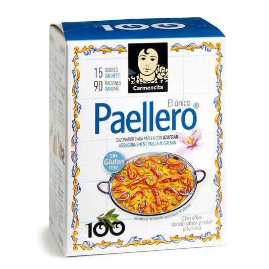 Carmencita Sazonador para Paella con Azafrán, Sin Gluten, 15 Sobres de 4g, 90 raciones
