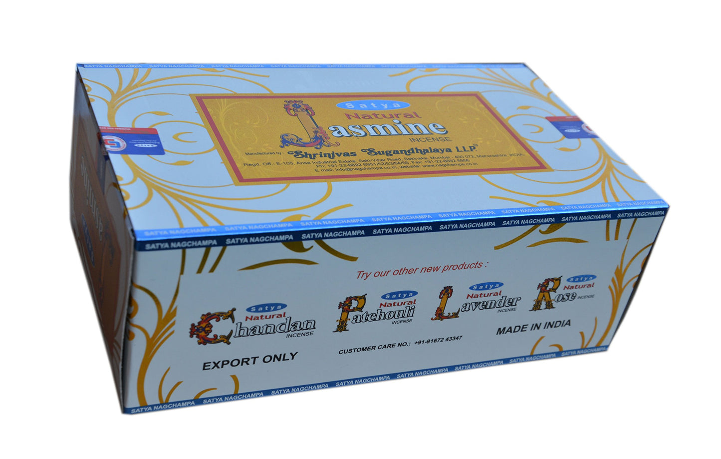 Satya -Varillas de incienso con aroma a jazmín, 15 g, pack de 12 piezas