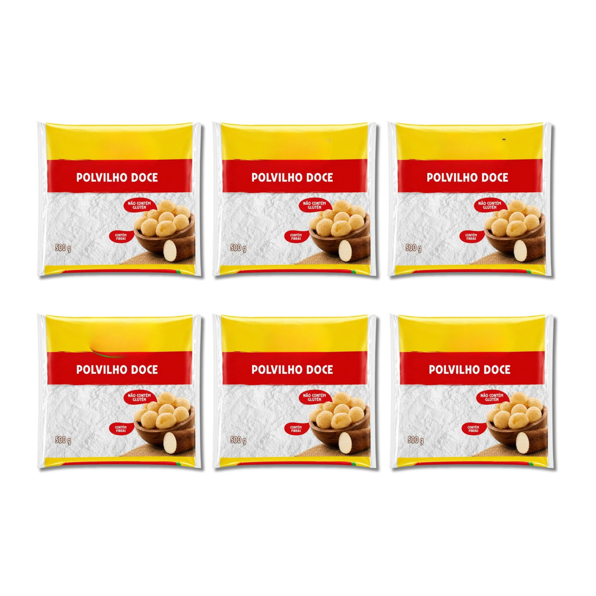 Polvilho Doce - Almidón de Mandioca Dulce - Almidón de Yuca - Sin Gluten - Ideal para Pan de Queso (Pão de Queijo) y Repostería - Pack de 6 x 500g (Total 3 kg) - Fuente Natural de Fibra - NEXU