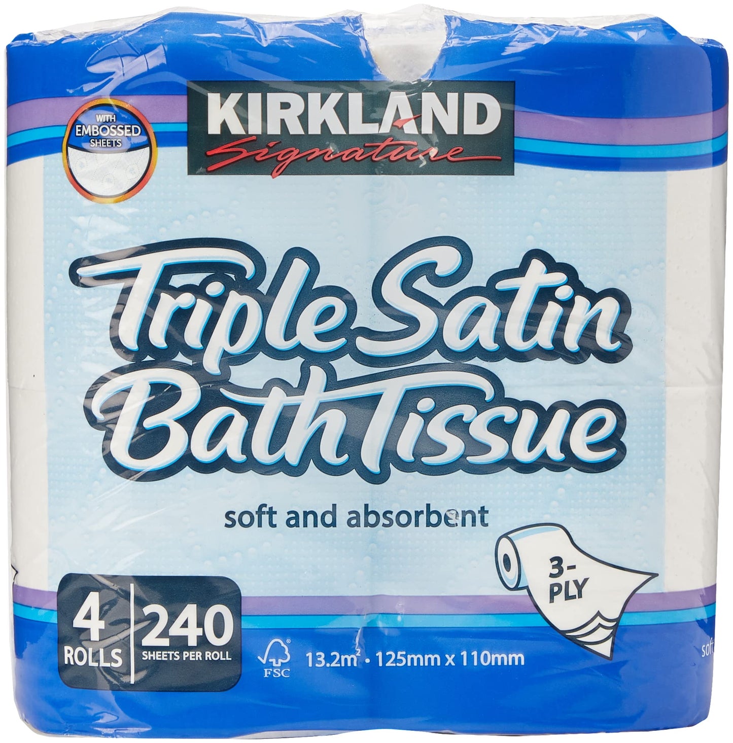 Papel higiénico triple satinado de 3 capas, 4 rollos, 1 paquete de papel higiénico Kirkland-blanco, 1 paquete