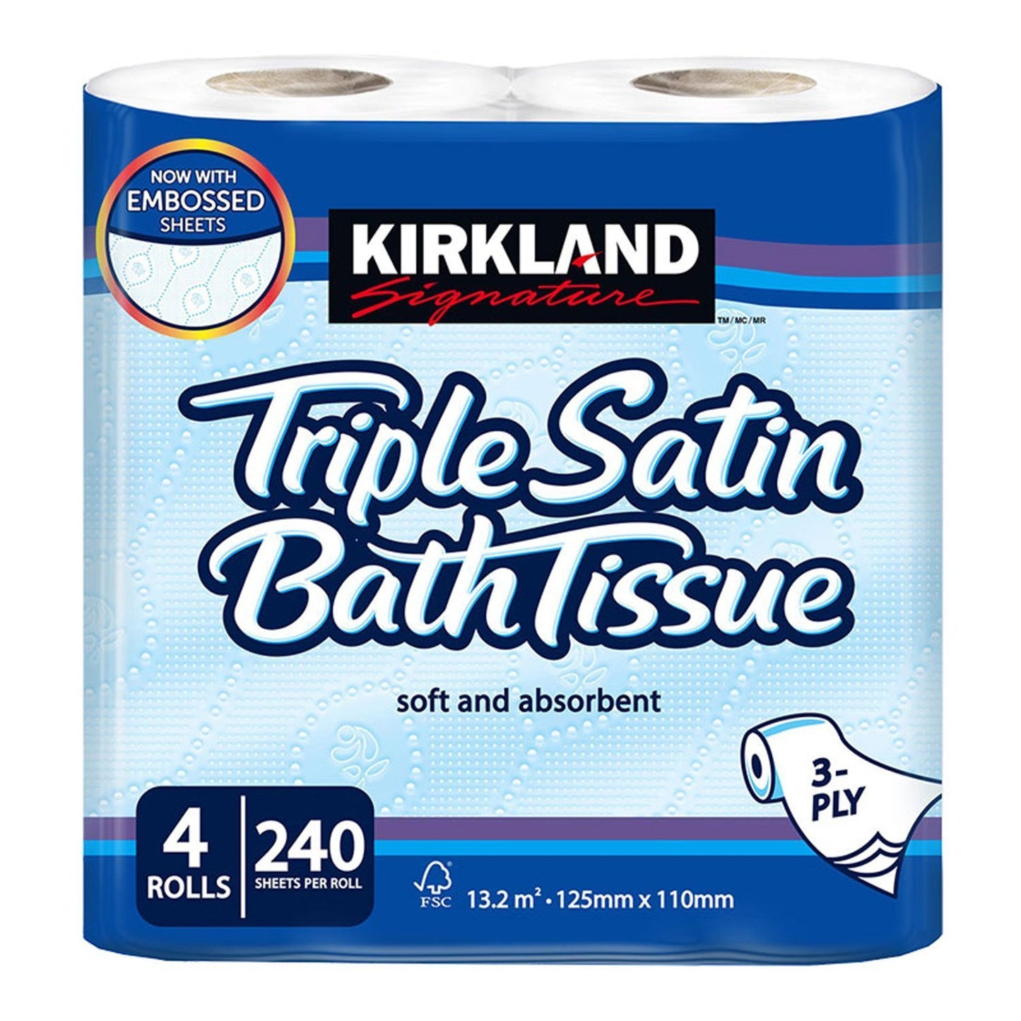 Papel higiénico de baño triple satinado suave y absorbente, 10 x 4 rollos (PAQ 40UND) Kirkland