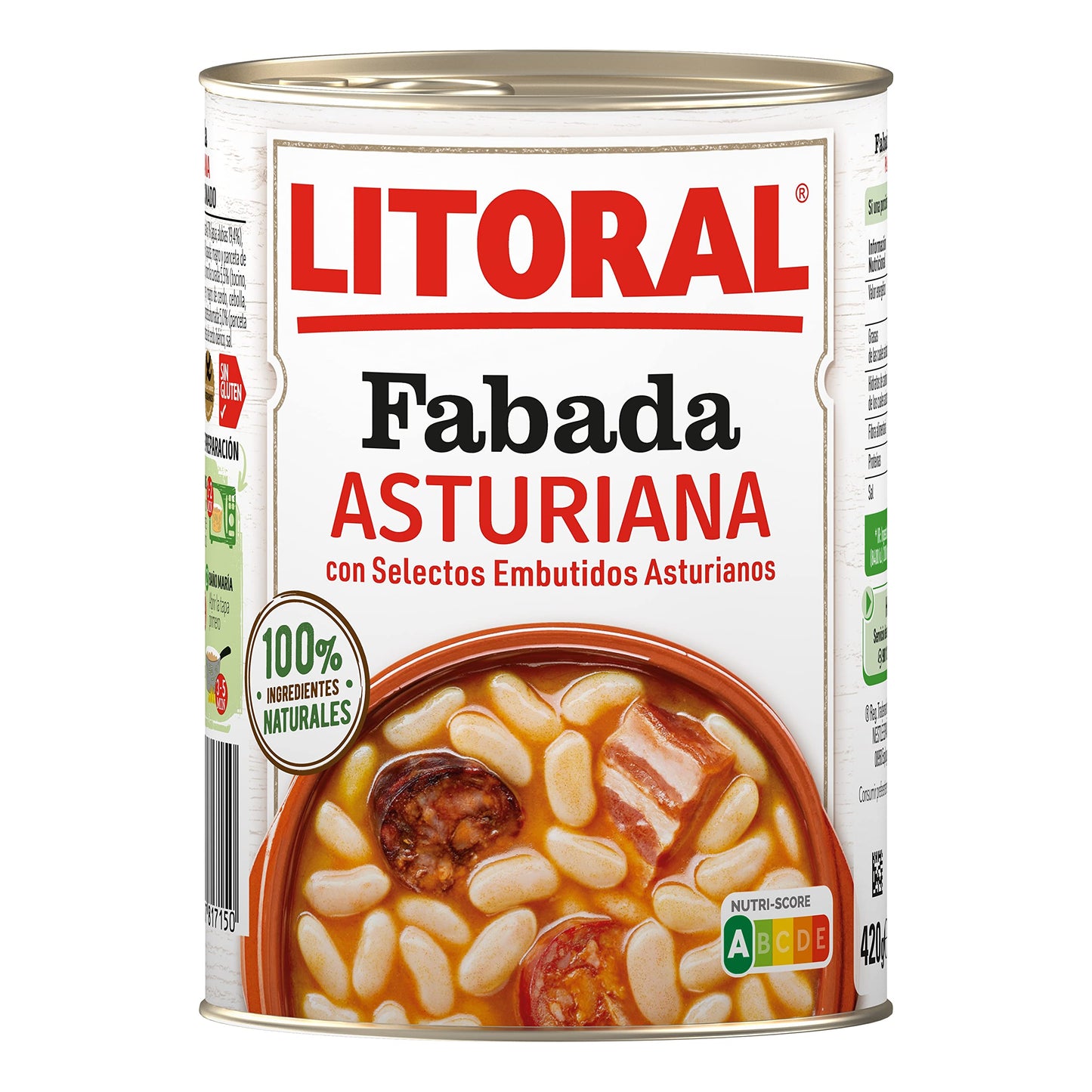 LITORAL Fabada Asturiana - Plato Preparado de Fabada Asturiana Sin Gluten - Pack de 6x420 g