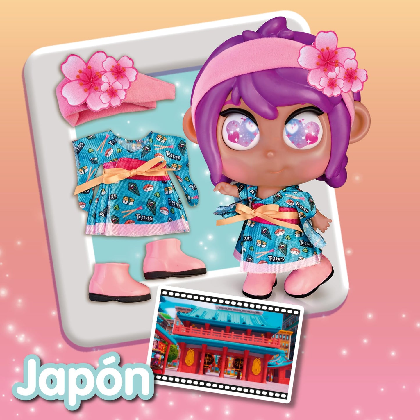 Trotties - Looks del Mundo, 3 Outfits de Diferentes países para Las muñecas Grandes de 35 cm, de Japón, India y Australia, 3 años, Famosa (TFT16000)