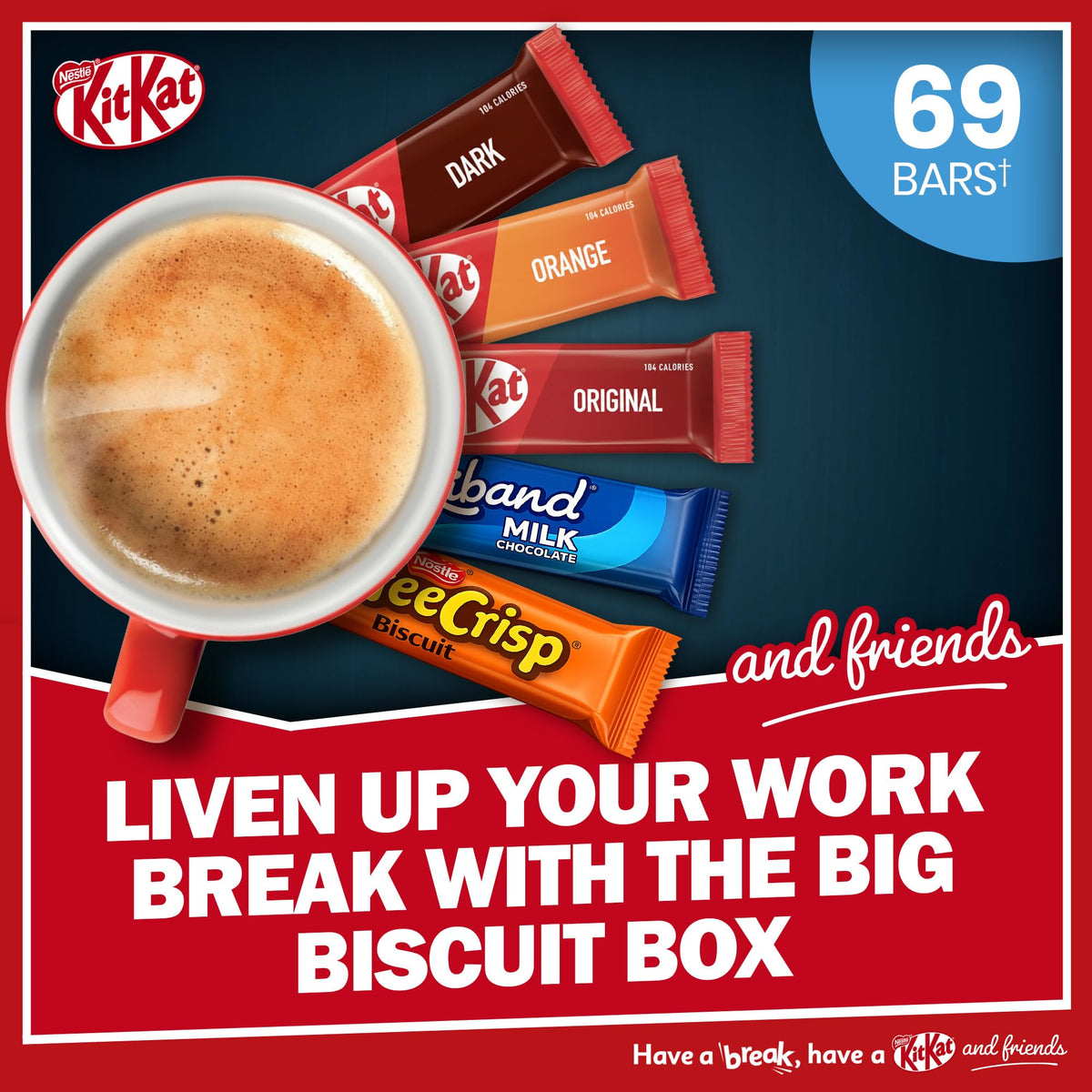 Nestlé Nestlé - Caja grande de galletas Kitkat y sus amigos | 69 x barras de galletas de chocolate - KitKat, Blue Riband, Toffee Crisp | Caja Chocolate Granel 1.357kg