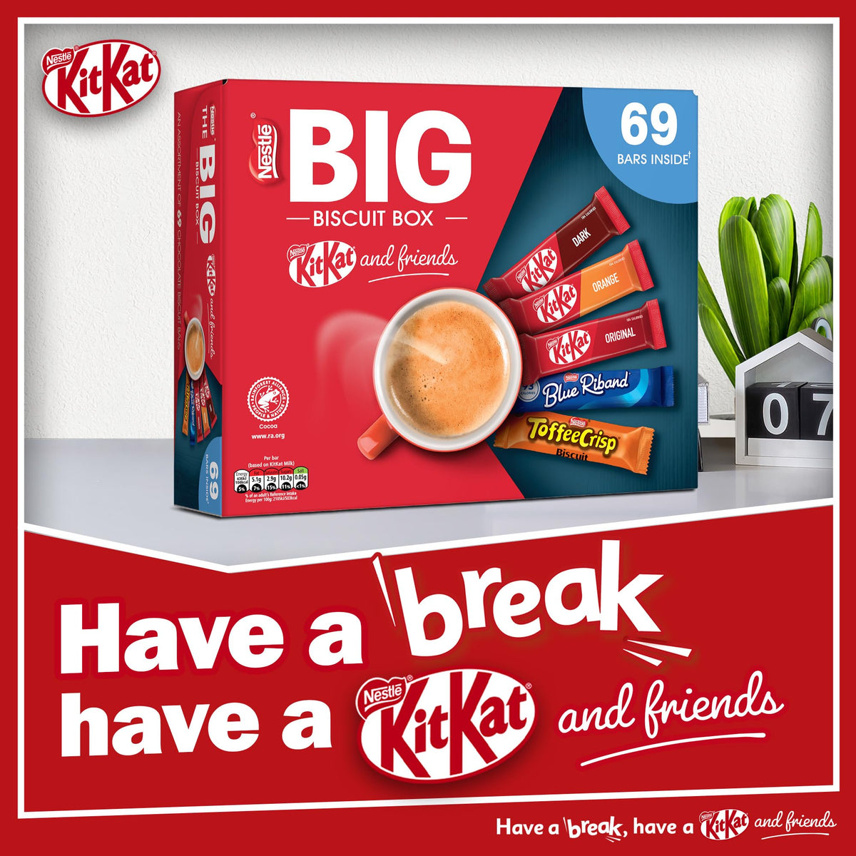 Nestlé Nestlé - Caja grande de galletas Kitkat y sus amigos | 69 x barras de galletas de chocolate - KitKat, Blue Riband, Toffee Crisp | Caja Chocolate Granel 1.357kg