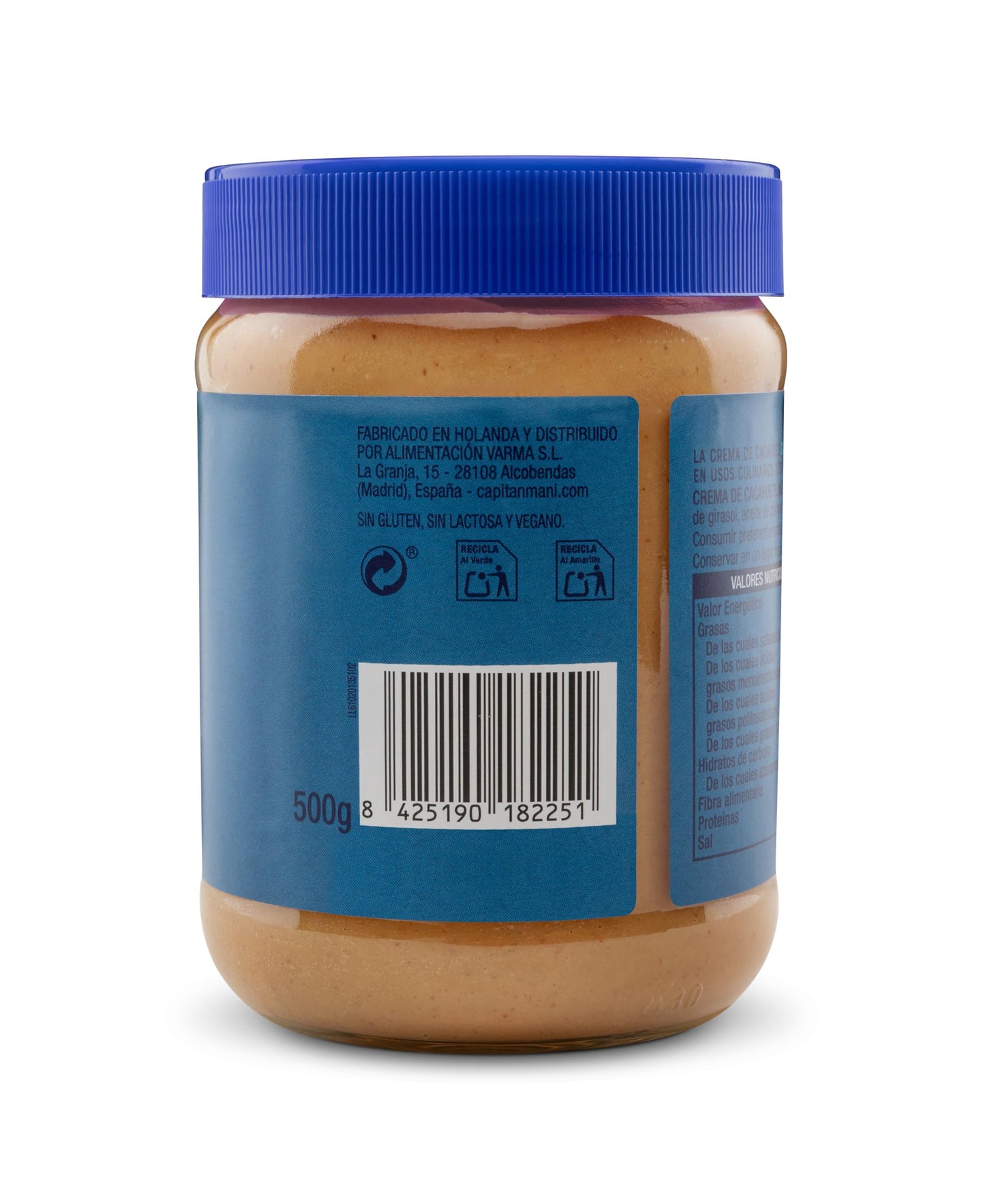 Crema de Cacahuete Capitán Maní Crujiente 500g| Natural, Sin Azúcares, Sin Aditivos | Alta en Proteína