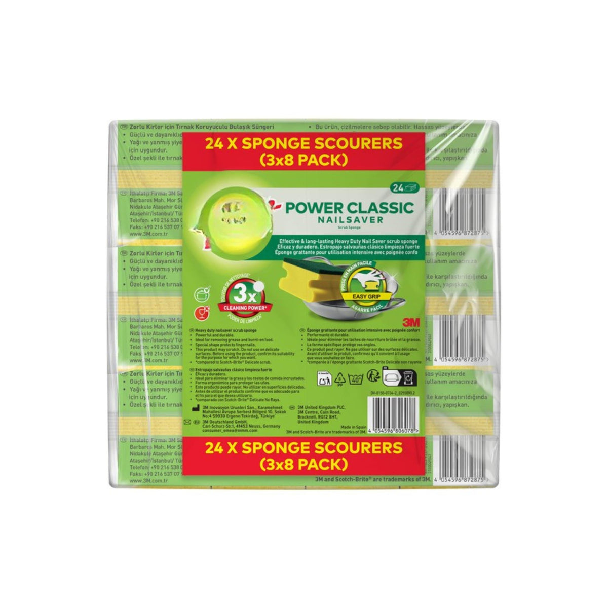 Power Classic Nailsaver - Pack de 24 Estropajos Salvauñas (3 Paquetes de 8 Unidades), Estropajo de Alta Resistencia para Limpieza de Ollas y Sartenes, Protección para Manos y Uñas - NEXU