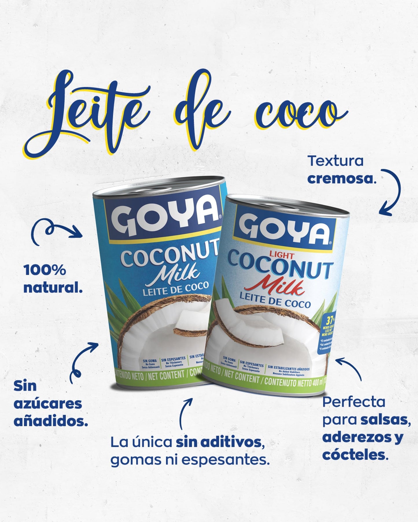Goya Leche de Coco para Cocinar 400ml, Leche de Coco Sin Azucar Añadida y Sin Aditivos, Ideal para Cocina y Coctelería
