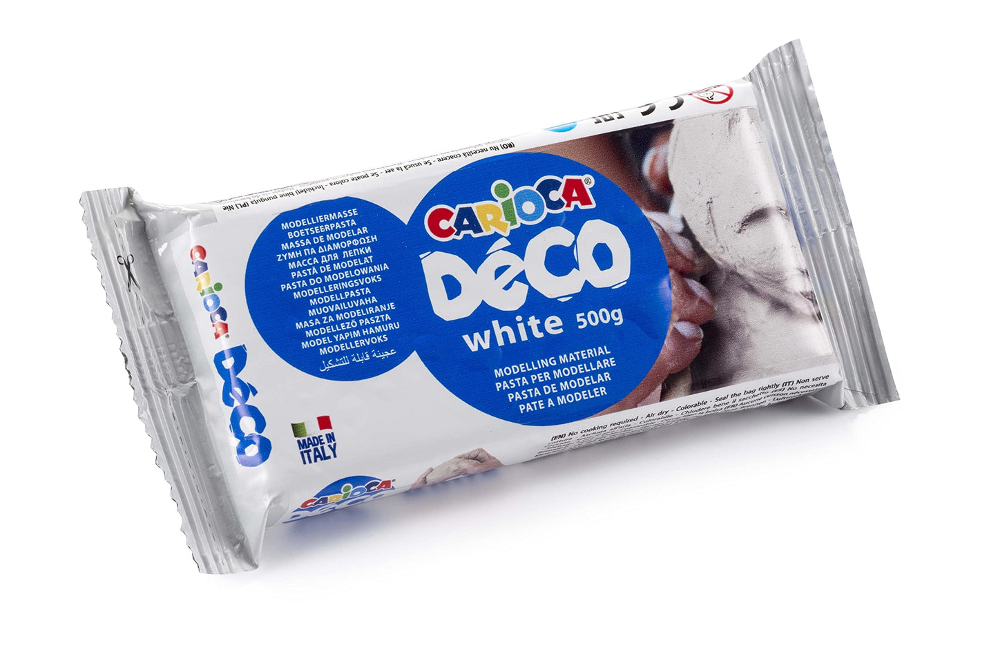 Carioca Pasta de modelar Blanca 500gr, Fácil de Alisar y aplicable sobre Cualquier Superficie, Apta para Todas Las técnicas de modelaje, 500 gr