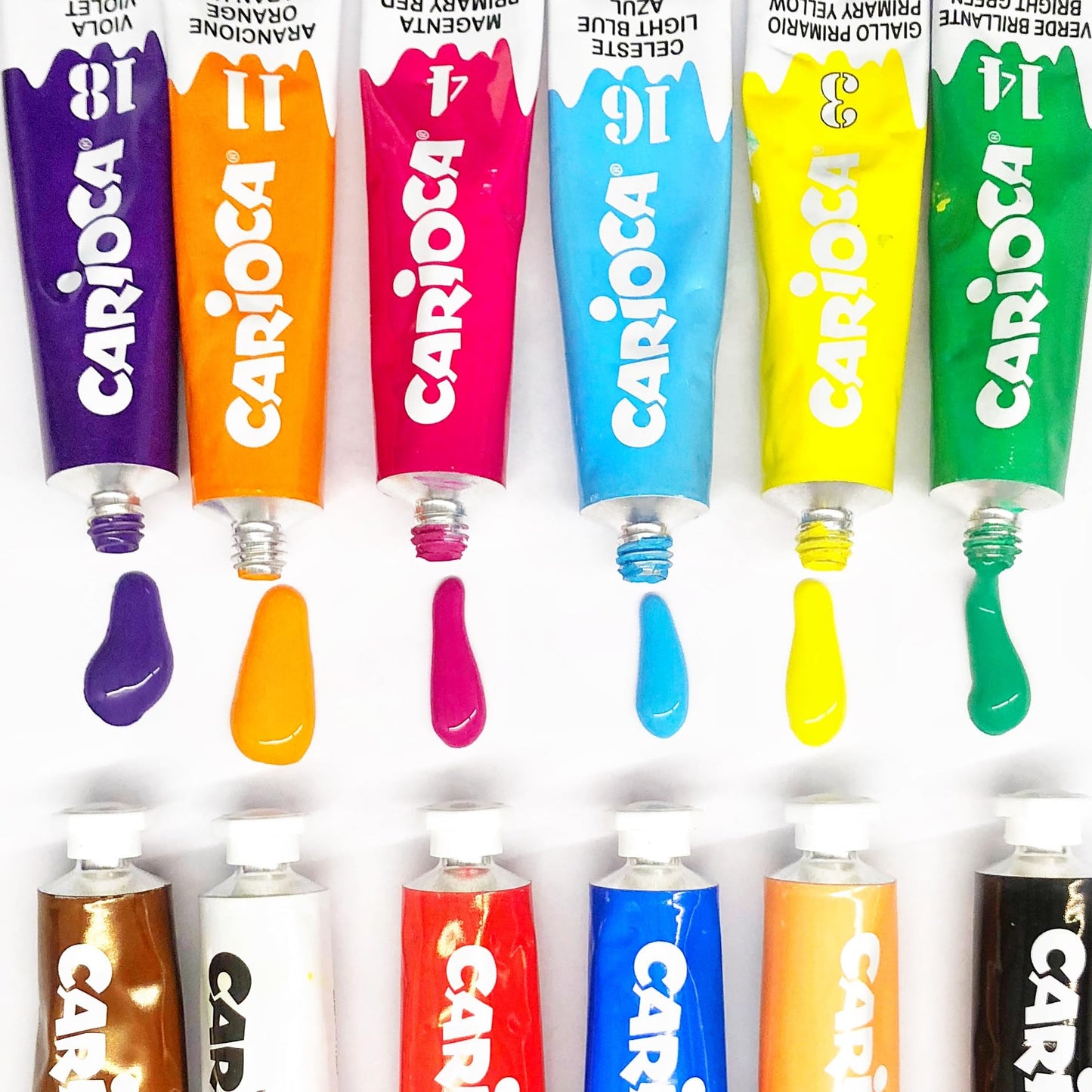 Carioca Témpera en Tubos | 12 Tubos de 12 ml, colores surtidos y brillantes, superlavables y mezclables, alta opacidad | Se aplica Sobre Materiales Porosos | 12 piezas