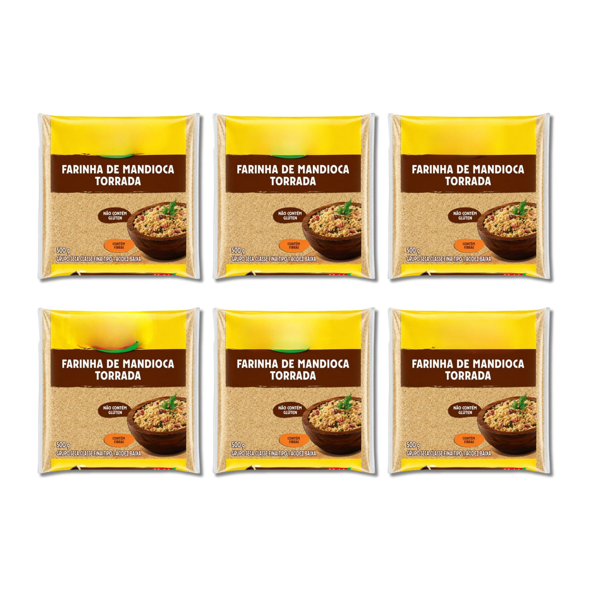 Harina de Yuca Tostada Farinha de Mandioca Torrada - Pack 6 x 500g (3kg) - Mandioca de Grano Fino Tipo 1 - Sin Gluten - Ideal para Farofa y Acompañamientos Tradicionales - Origen Natural - NEXU