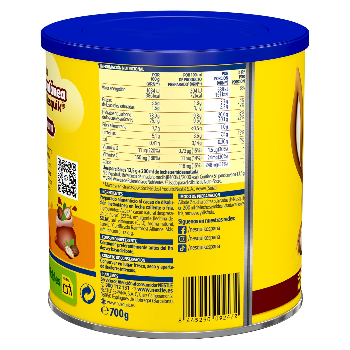 NESTLÉ NESQUIK Instantáneo Cacao Soluble 700g Lata