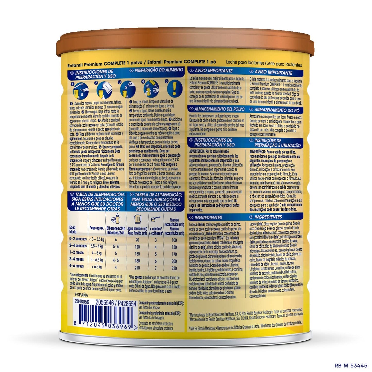 Enfamil Complete 1 Leche infantil para lactantes de 0 a 6 meses de edad, fórmula para bebés recién nacidos - 800 gr