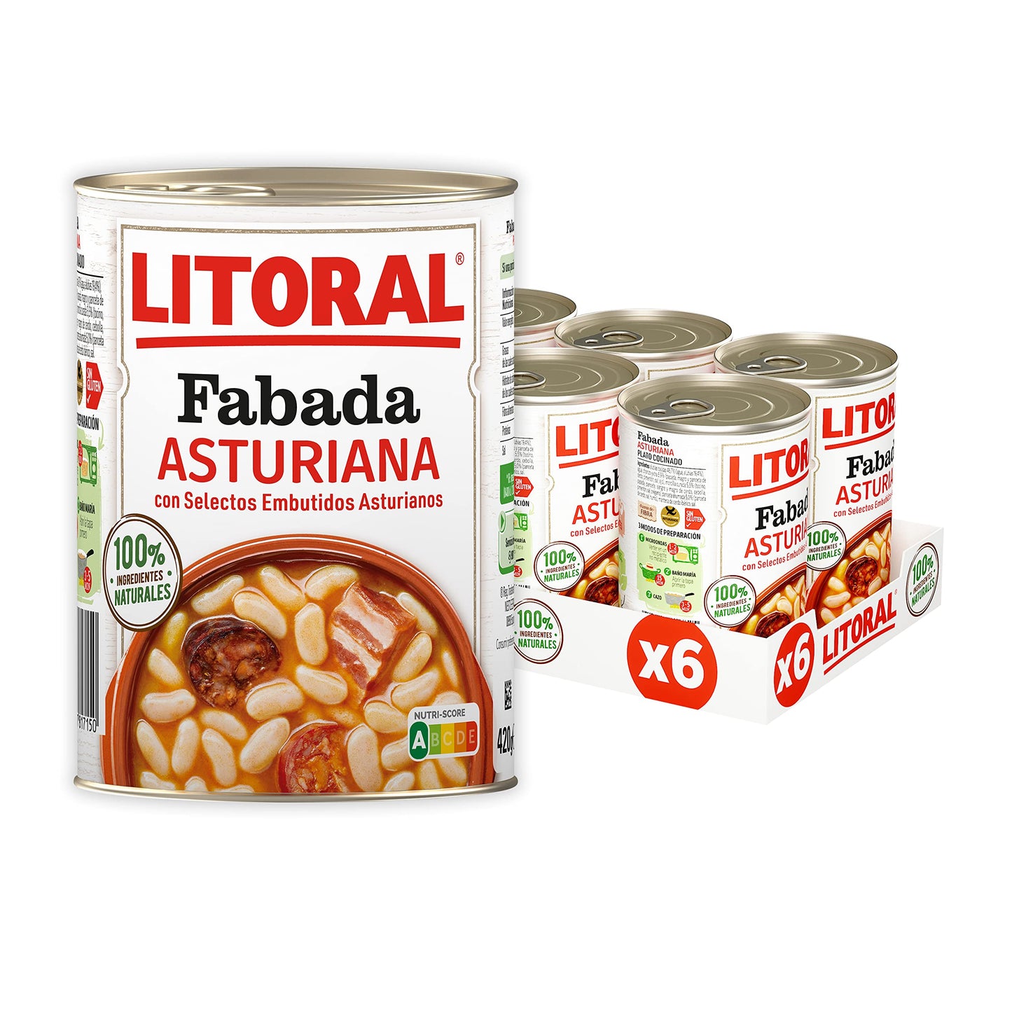 LITORAL Fabada Asturiana - Plato Preparado de Fabada Asturiana Sin Gluten - Pack de 6x420 g