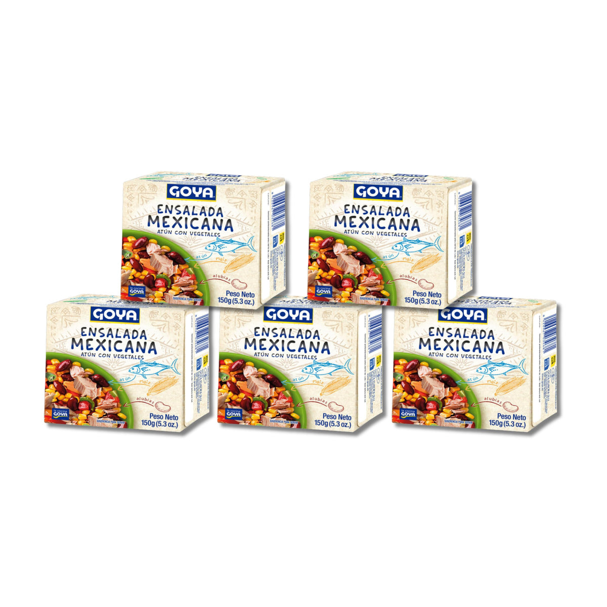 Ensalada Mexicana de Atún con Maíz y Alubias - Pack de 5 Latas de 150g (Total 150) - Receta Tradicional Lista para Consumir - Ideal para Almuerzos Rápidos y Picnic - NEXU