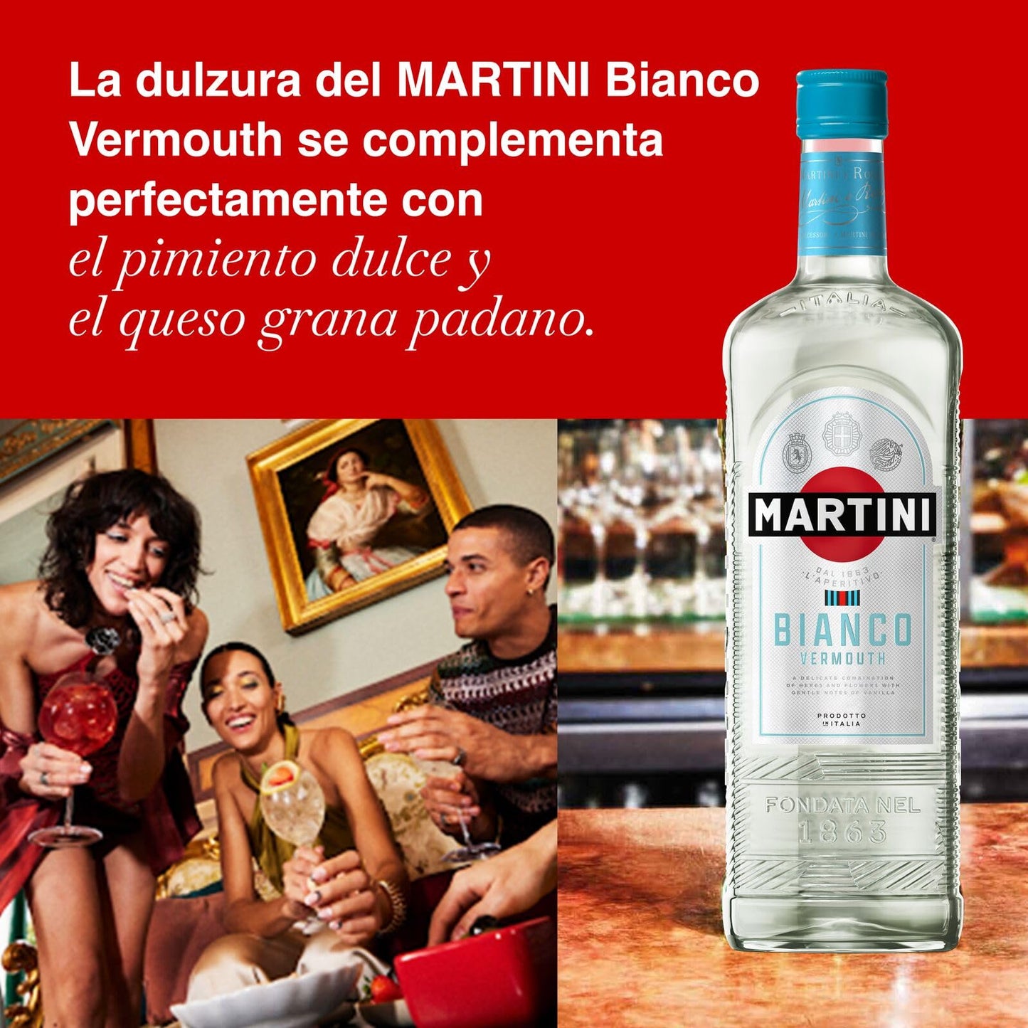 MARTINI Bianco White Vermouth Aperitivo, 15% ABV, 150cl / 1,5L, Vermut italiano con infusión de hierbas aromáticas y flores