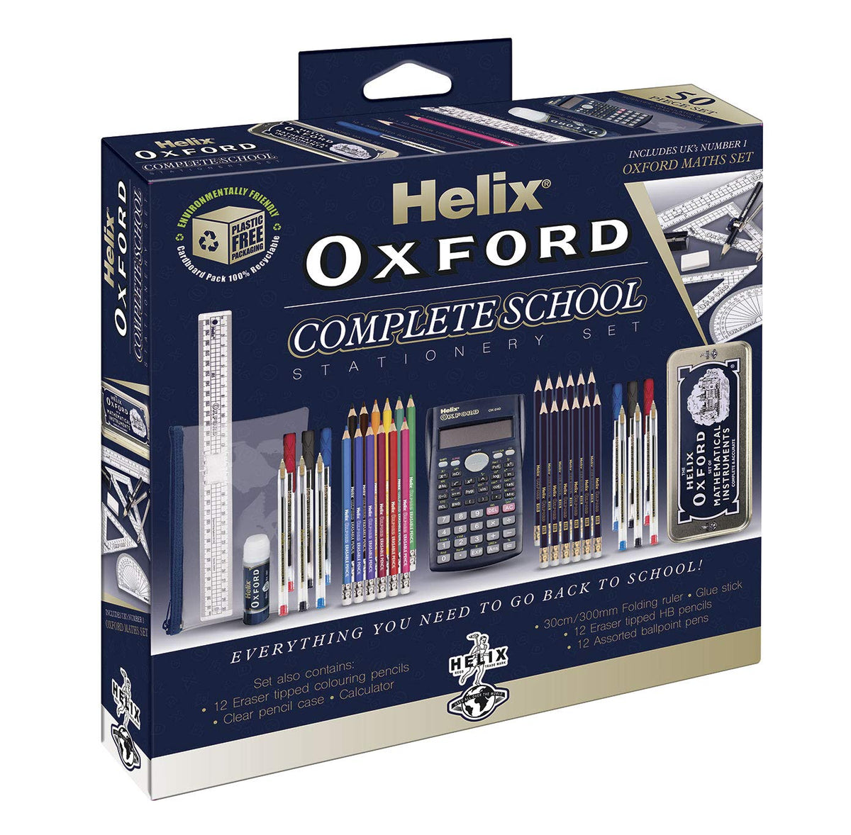 Helix Oxford 899784 - Juego Completo de papelería para el Regreso a Clases, Color Azul Oxford
