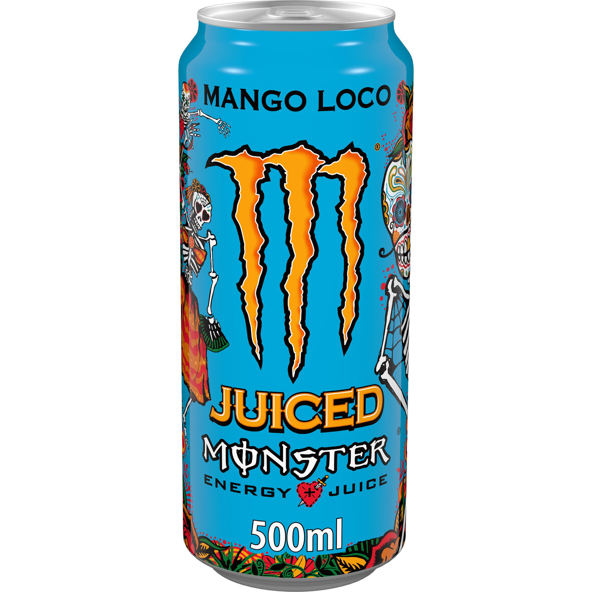 Monster Energy Mango Loco con zumo de mango, con ácido carbónico, paleta de bebidas energéticas 24 x 500 ml y adhesivo gratis