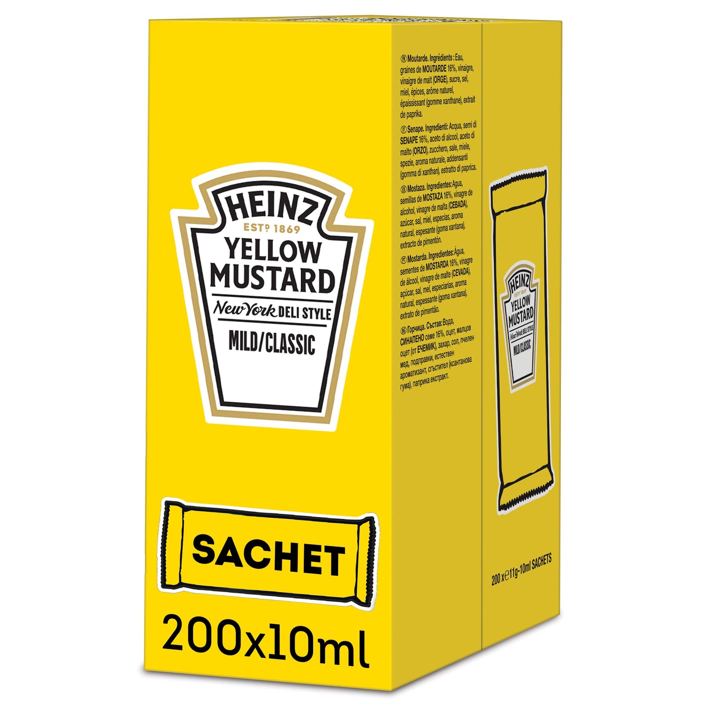 Heinz salsa Mostaza Americana Suave bolsitas 10ml x 200 Vegetariana