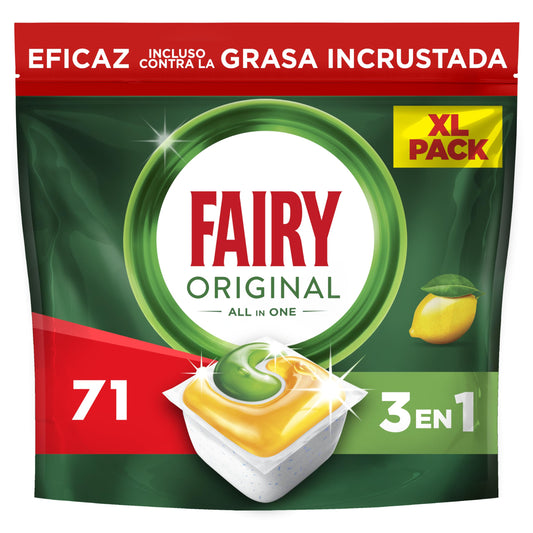 Fairy Original Todo En Uno Cápsulas De Lavavajillas, Limón, 71 Cápsulas, Efectivas Incluso En La Grasa Reseca