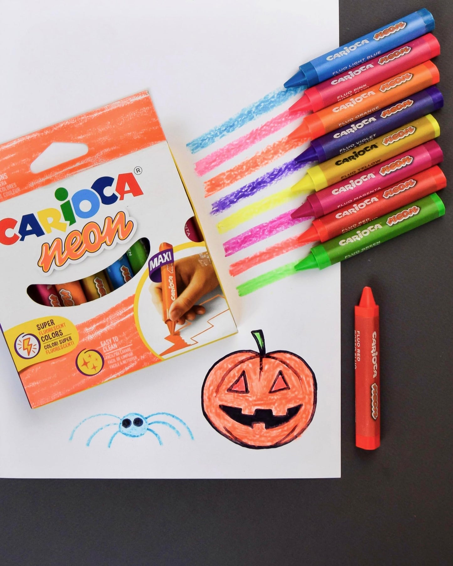 CARIOCA Ceras Neón | Caja de 8 ceras | Cuerpo maxi triangular | Colores cubrientes y fáciles de limpiar | 8 uds