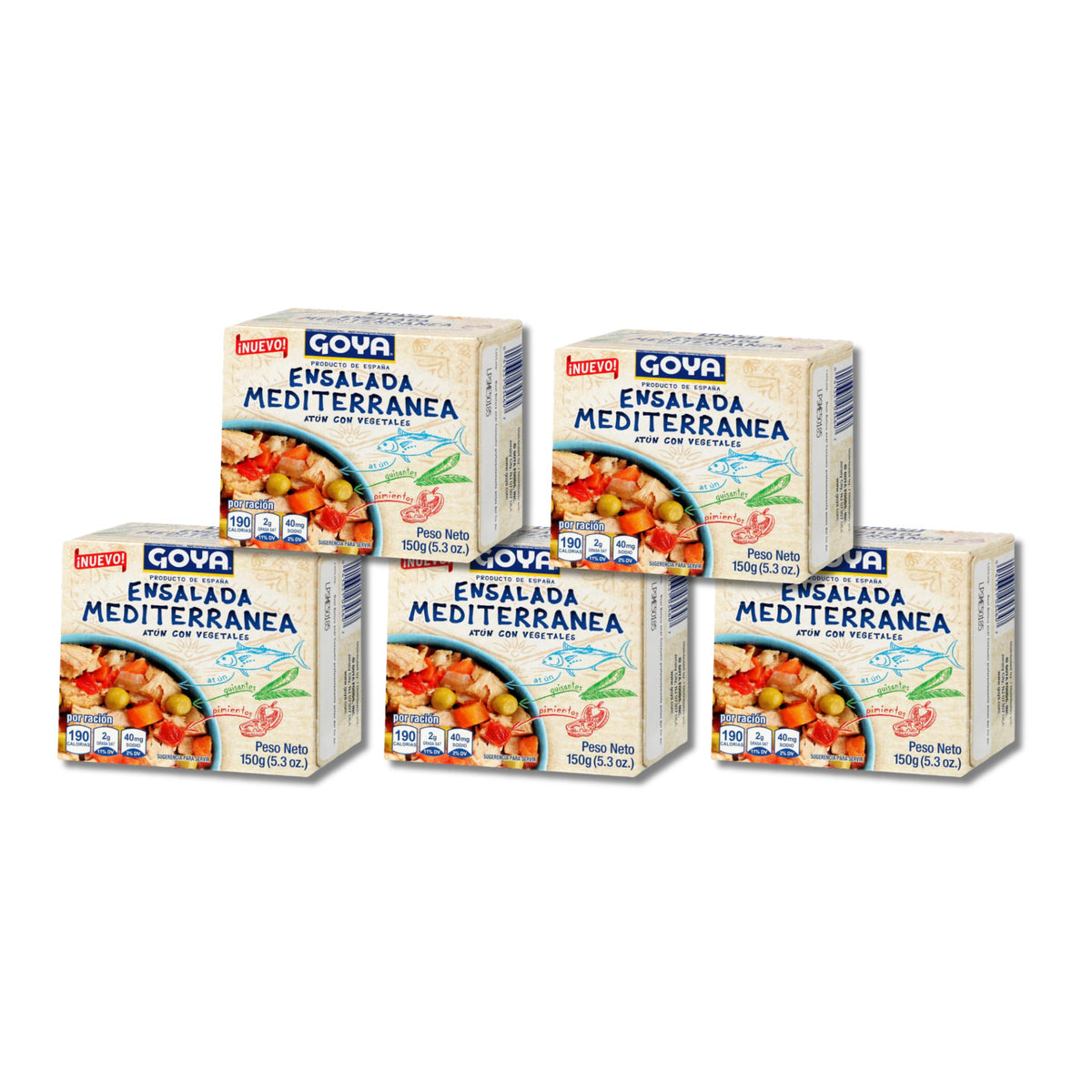 Ensalada Mediterránea de Atún con Vegetales - Pack de 5 Unidades (5 x 150g) - Comida Preparada Saludable Rica en Proteínas y Fibra - Total 750g - NEXU