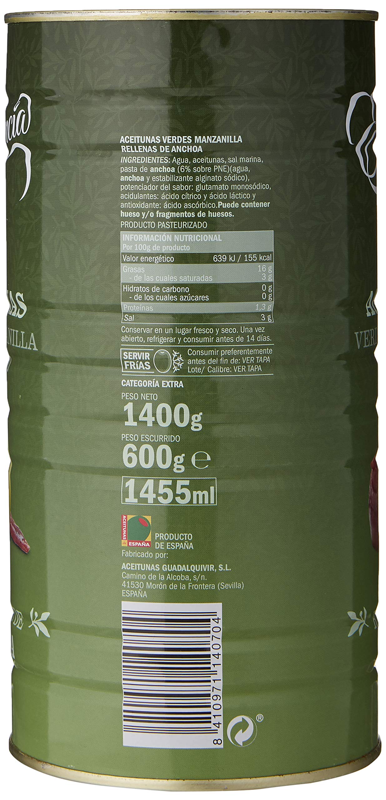 Excelencia - Aceitunas rellenas - gran tamaño - 1400 g