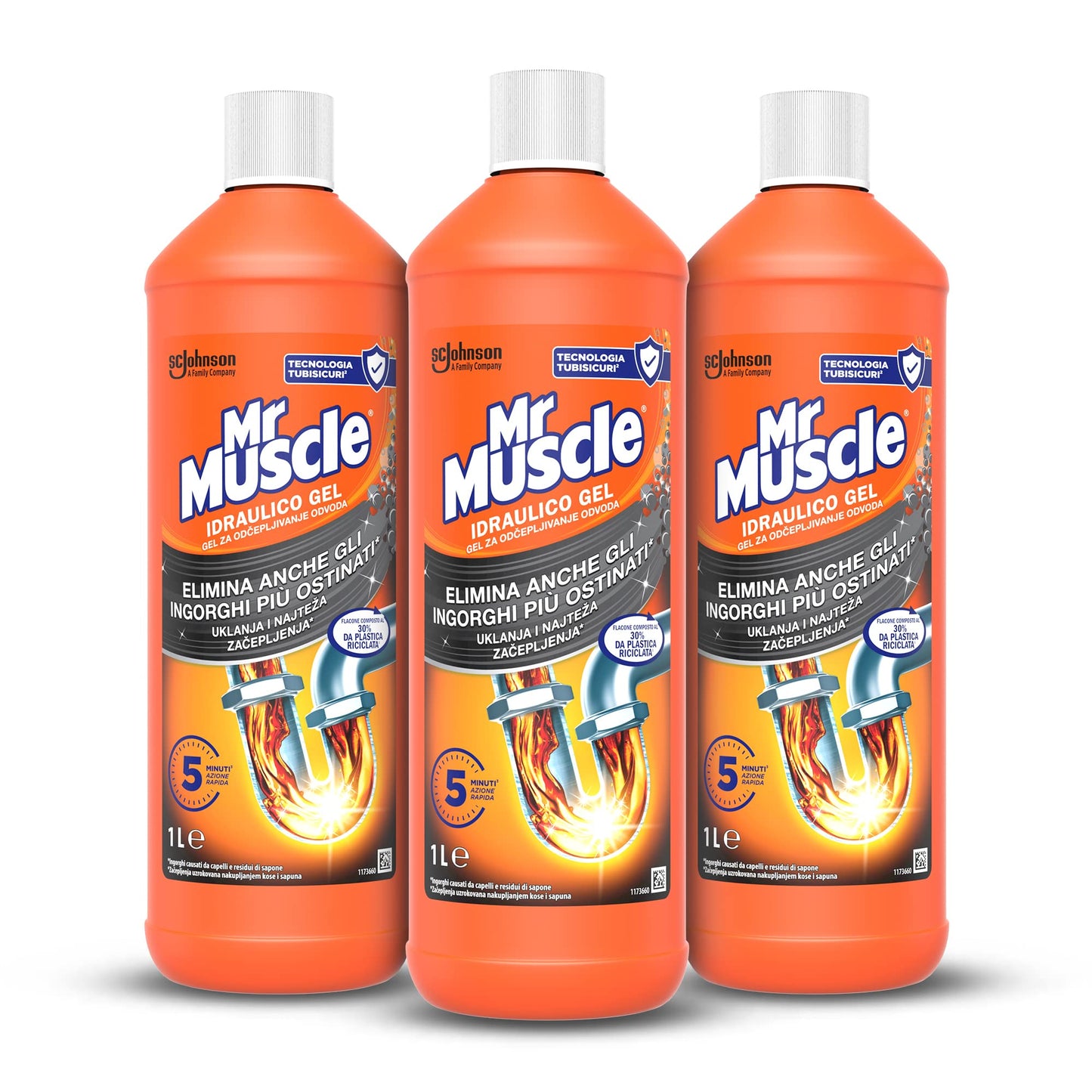 Mr Muscle Hidráulico Gel, desatascador para tubos y desagües, seguro para los tubos – Formato de 3 unidades de 1000 ml