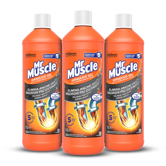 Mr Muscle Hidráulico Gel, desatascador para tubos y desagües, seguro para los tubos – Formato de 3 unidades de 1000 ml