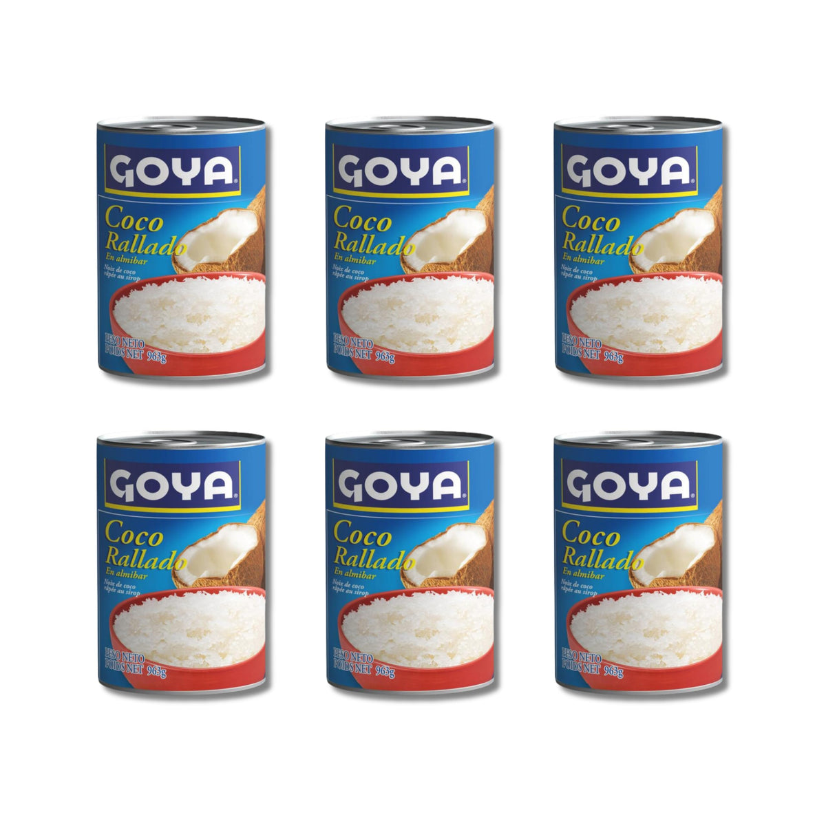 Coco Rallado en Almíbar - Pack de 6 Latas x 963g - Ideal para Repostería, Postres Tradicionales y Dulces, Sabor Tropical y Textura Auténtica - Formato Ahorro Profesional - NEXU