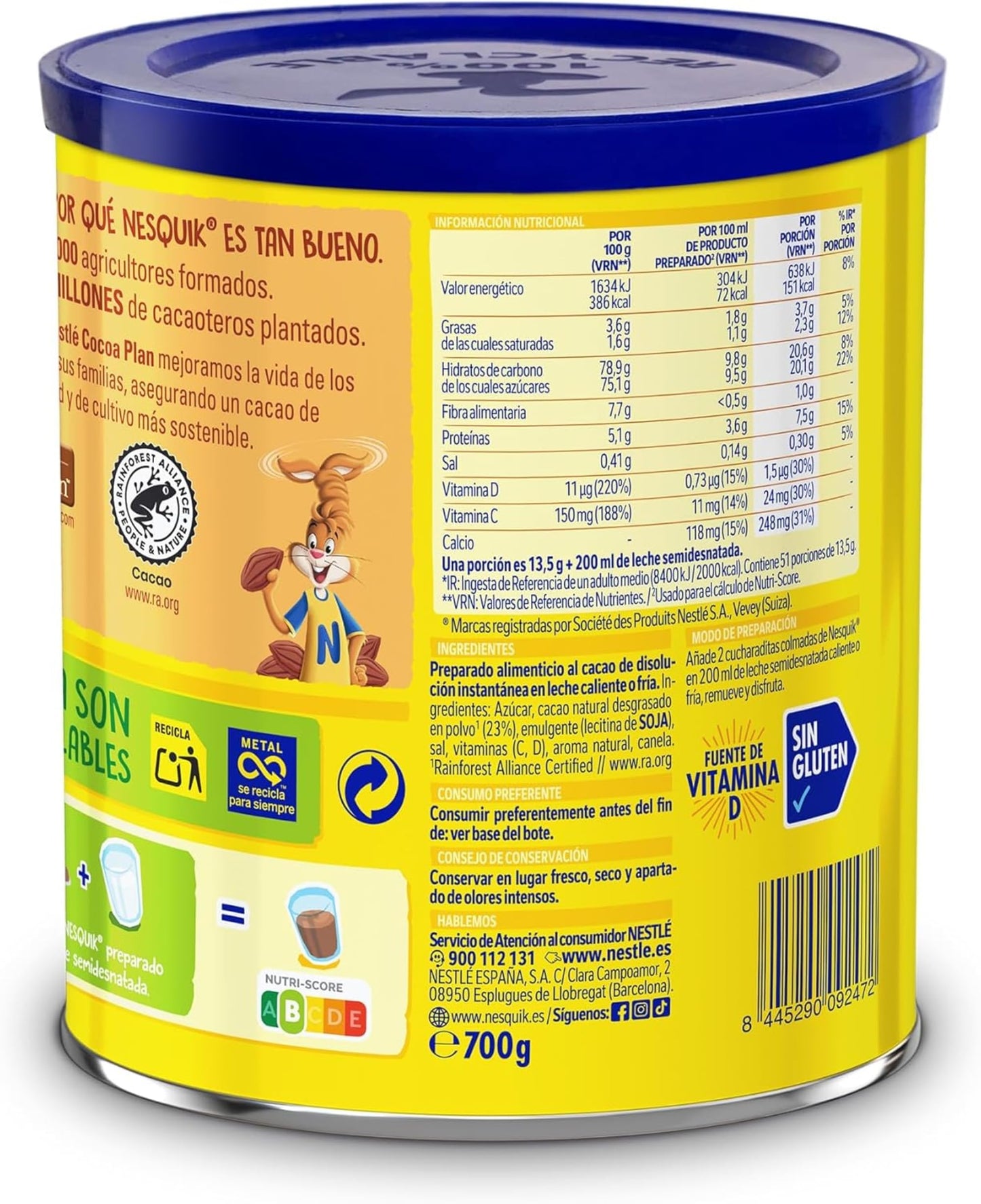 Nesquik NESTLÉ Instantáneo Cacao Soluble 700g Lata-Pack de 6