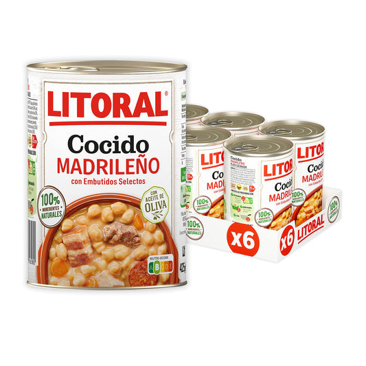 LITORAL Cocido Madrileño - Plato Preparado Sin Gluten - Pack de 6x425g - Total: 2.55kg